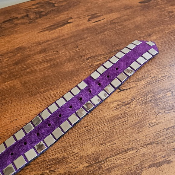 Vtg 70s Disco Purple Suede Silver Studded Wide Belt Womens M/L *FLAWED* - Picture 6 of 8